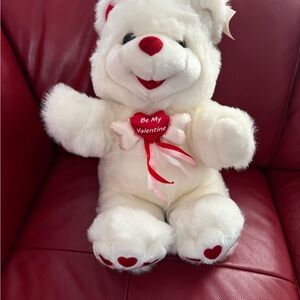 Valentine's Day White Teddy Bear with Red Accents 17”